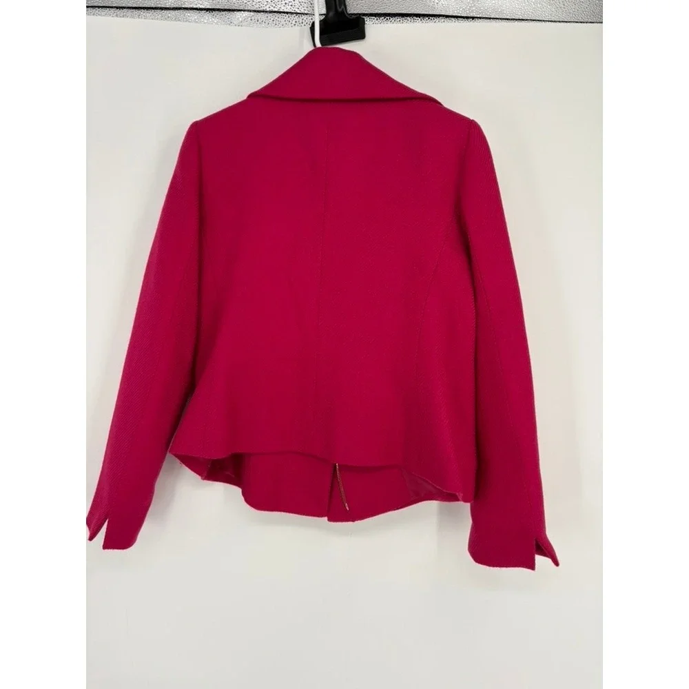 Talbots Jacket Womens 6 Pink Wool Blend Asymmetric Zip Oversized Collar Textured